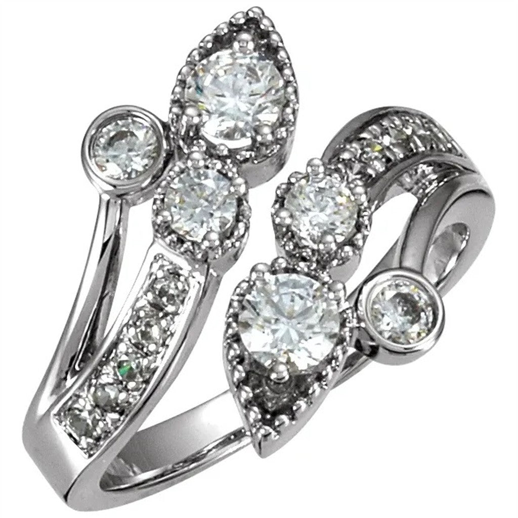 Free Form Style Fashion Ring Alloy White with Diamonds size 7