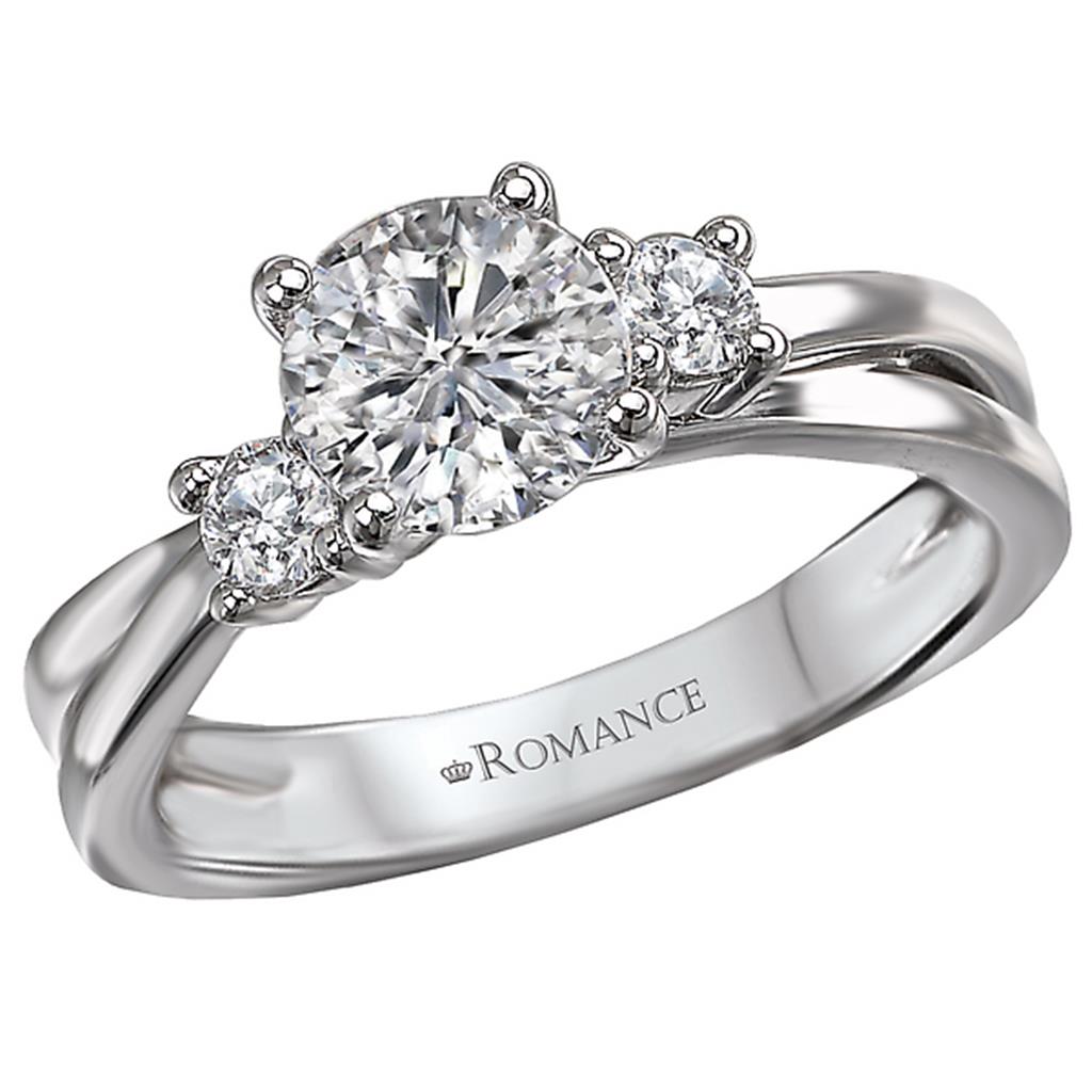 Three Stone Style Diamond Engagement Ring 14 Karat Gold White 
(Center Stone Not Included)