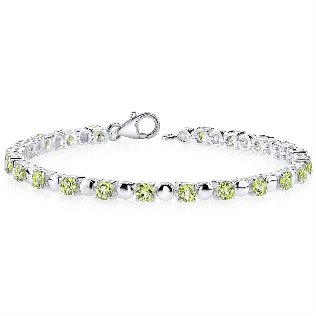 Clasp Style Gemstone Bracelet Sterling Silver White With Peridot 7.5" Long