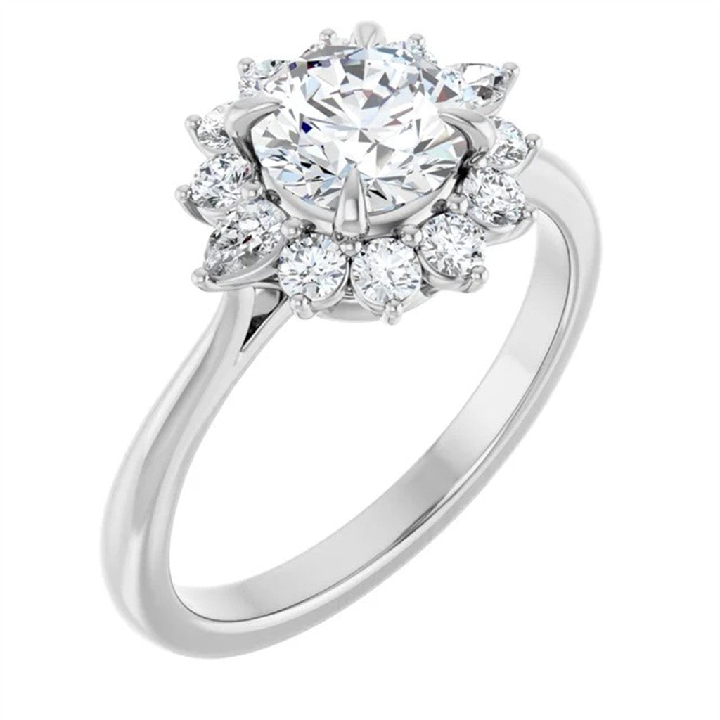 Halo Style Diamond Engagement Ring 14 Karat Gold White
(Center Stone Not Included)