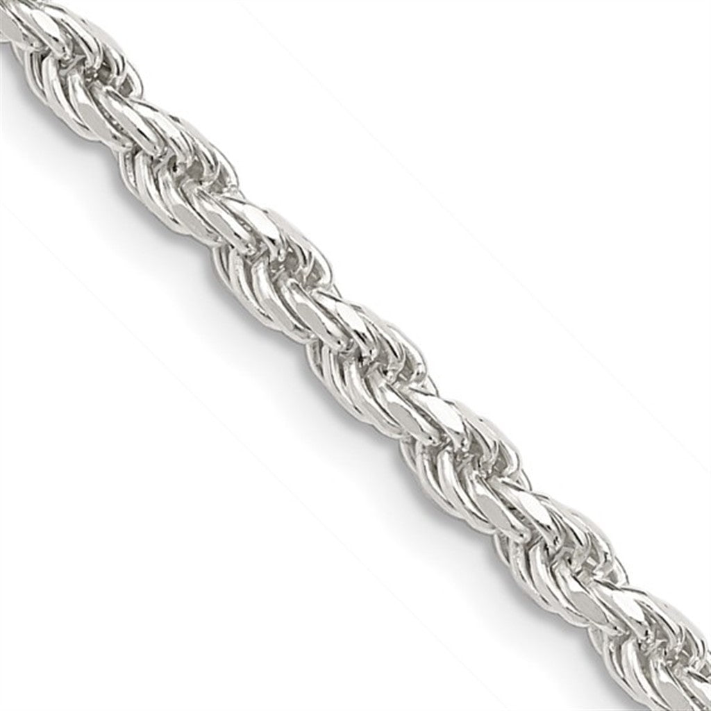 White Sterling Silver 3 MM Rope Chain 24" Long