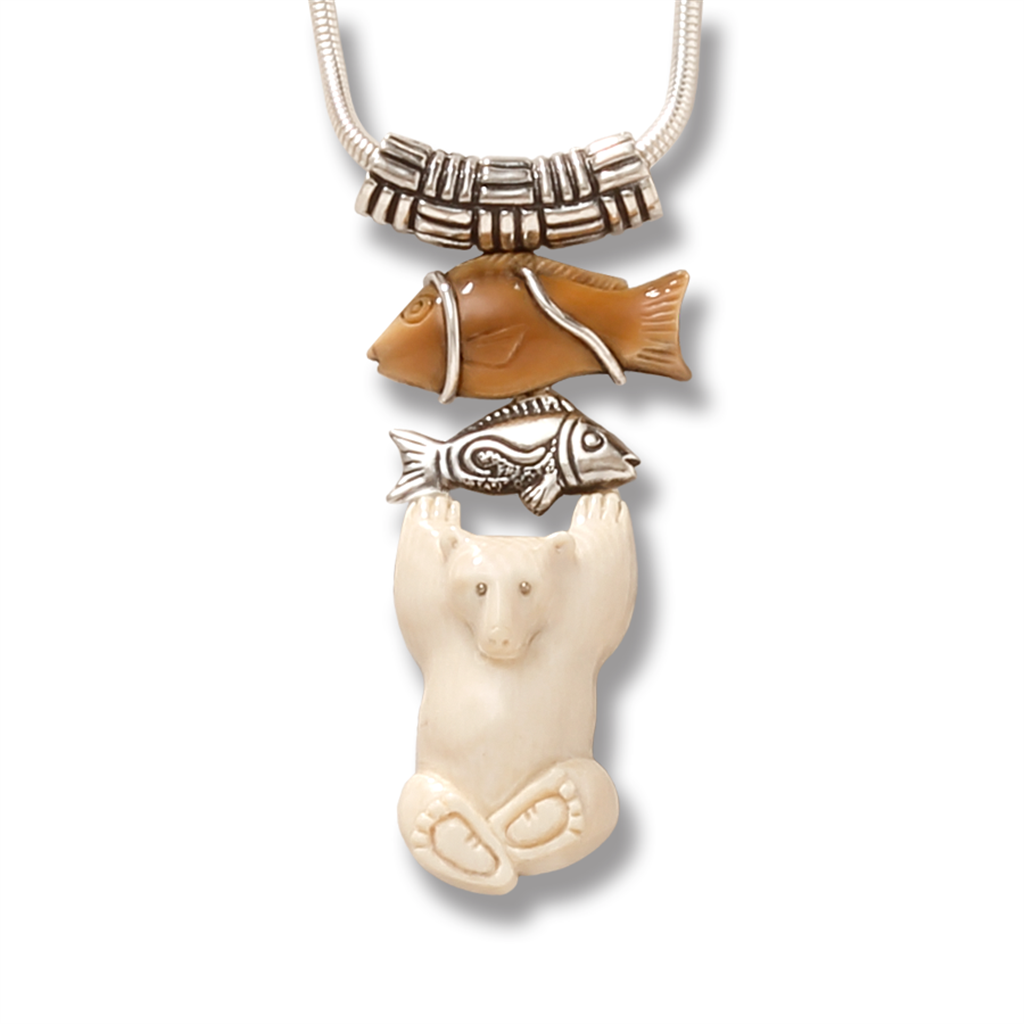 Mammoth Ivory Slider Style Bear Pendant/Necklace Sterling Silver