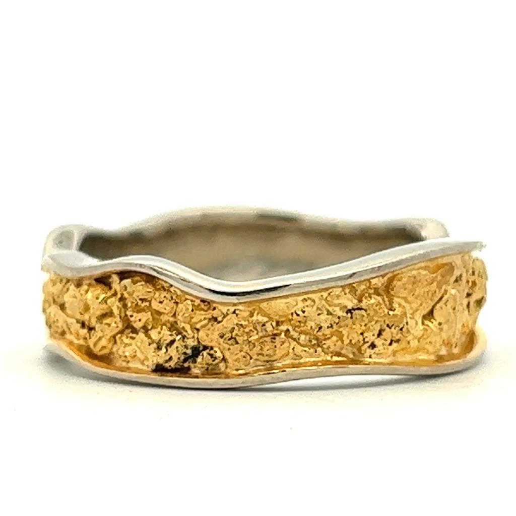 Wavy Channel Style Mens Gold Nugget Wedding Band 14 KT White size 11