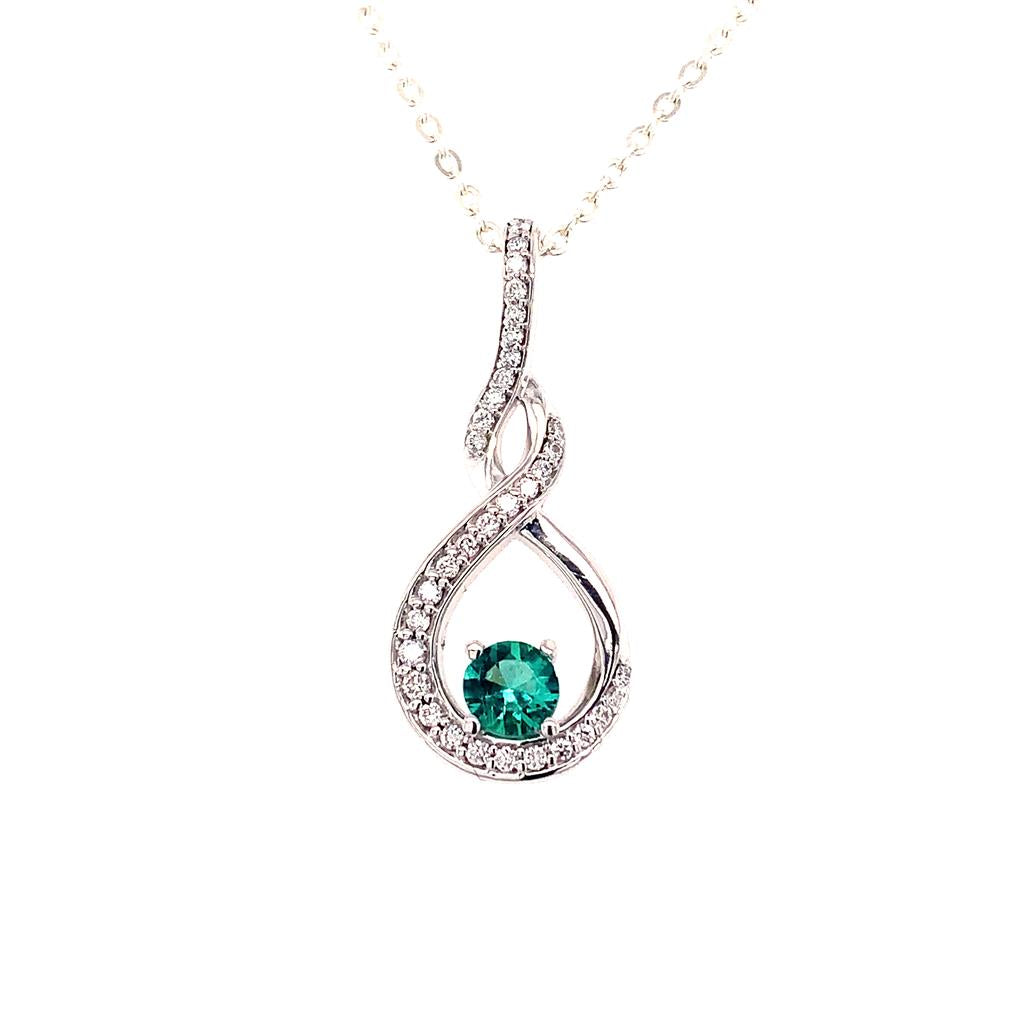 Free Form Pendants 14 KT White with Round Emerald