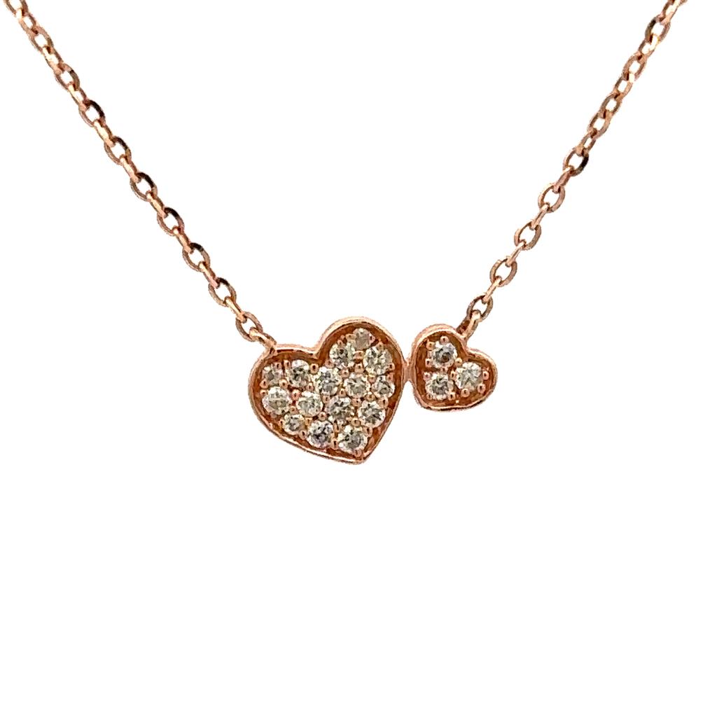 Heart Multi Drop Necklace 14 KT Rose With Diamond 18" Long