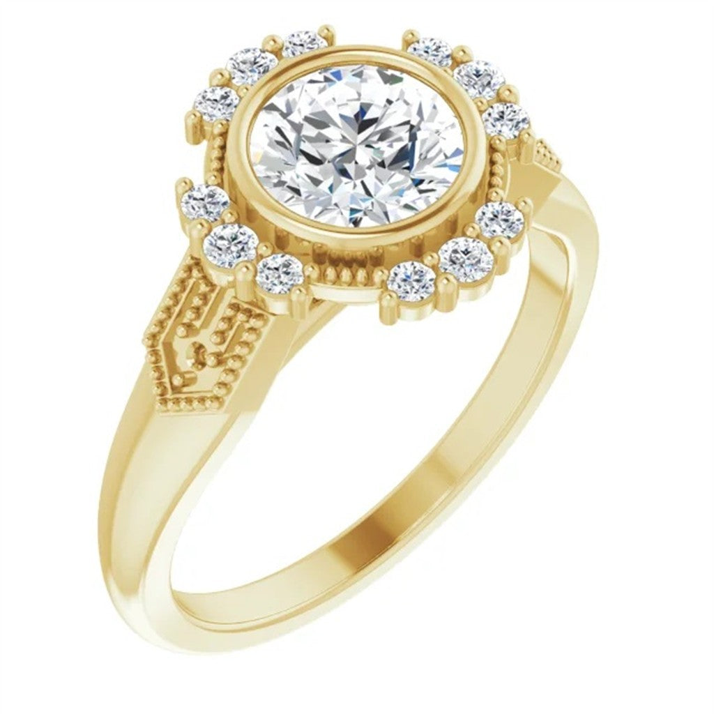 Halo Style Diamond Engagement Ring 14 Karat Gold Yellow
(Center Stone Not Included)