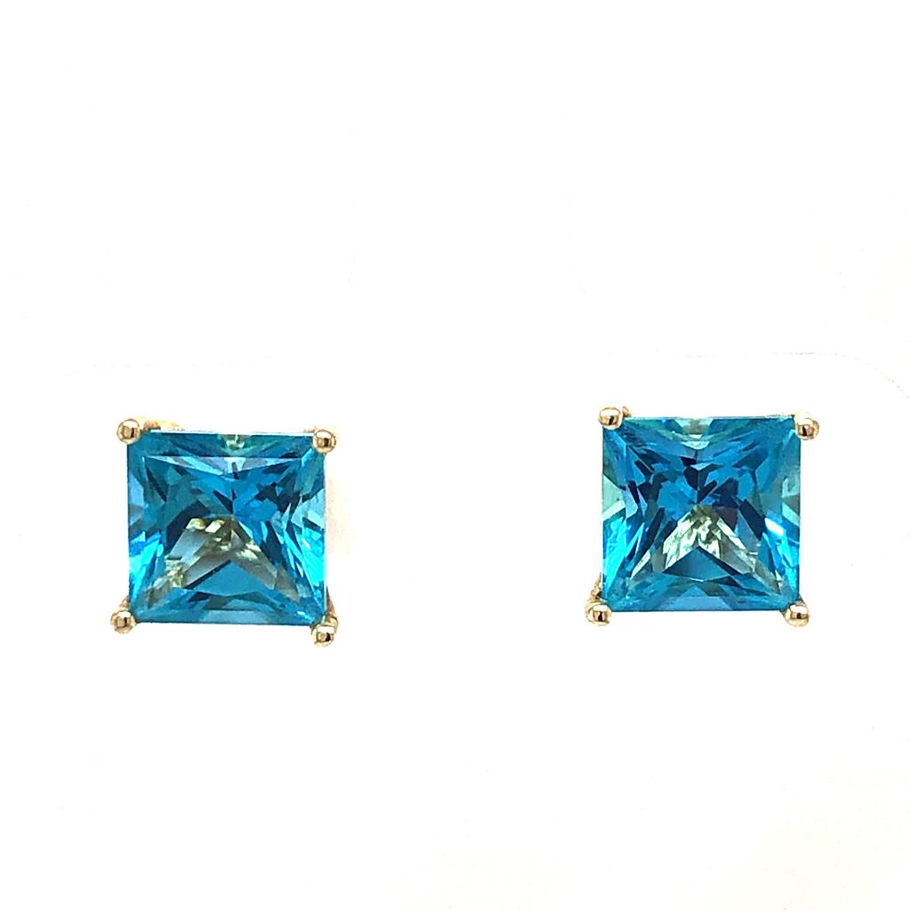 14 KT Yellow Stud Earrings Emerald Cut Topaz