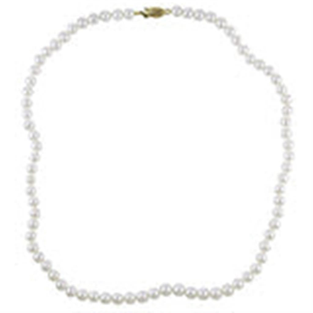 Single Strand Knotted Pearl Strand Necklace Strung on Base Metal 22" Long with White Cultured Near Round Fresh Water Pearl