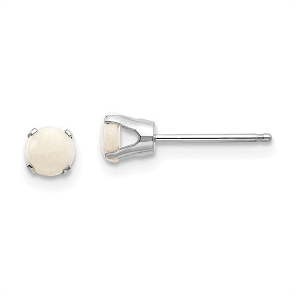 14 Karat Gold White October Birth Stone Studs Earrings Round Opal