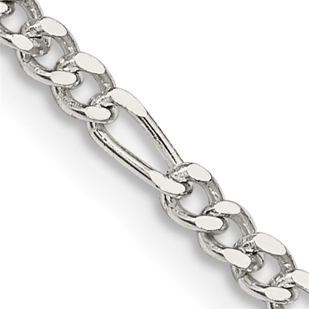 White Sterling Silver 2.5 MM Figaro Chain 20" Long