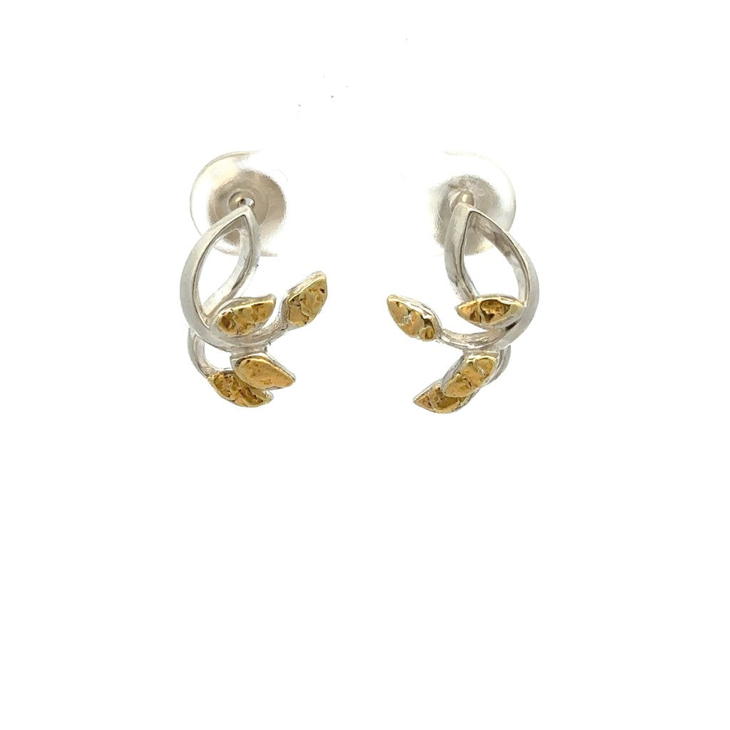 Stud Sterling Silver Earrings Accented with Alaskan Gold Nuggets