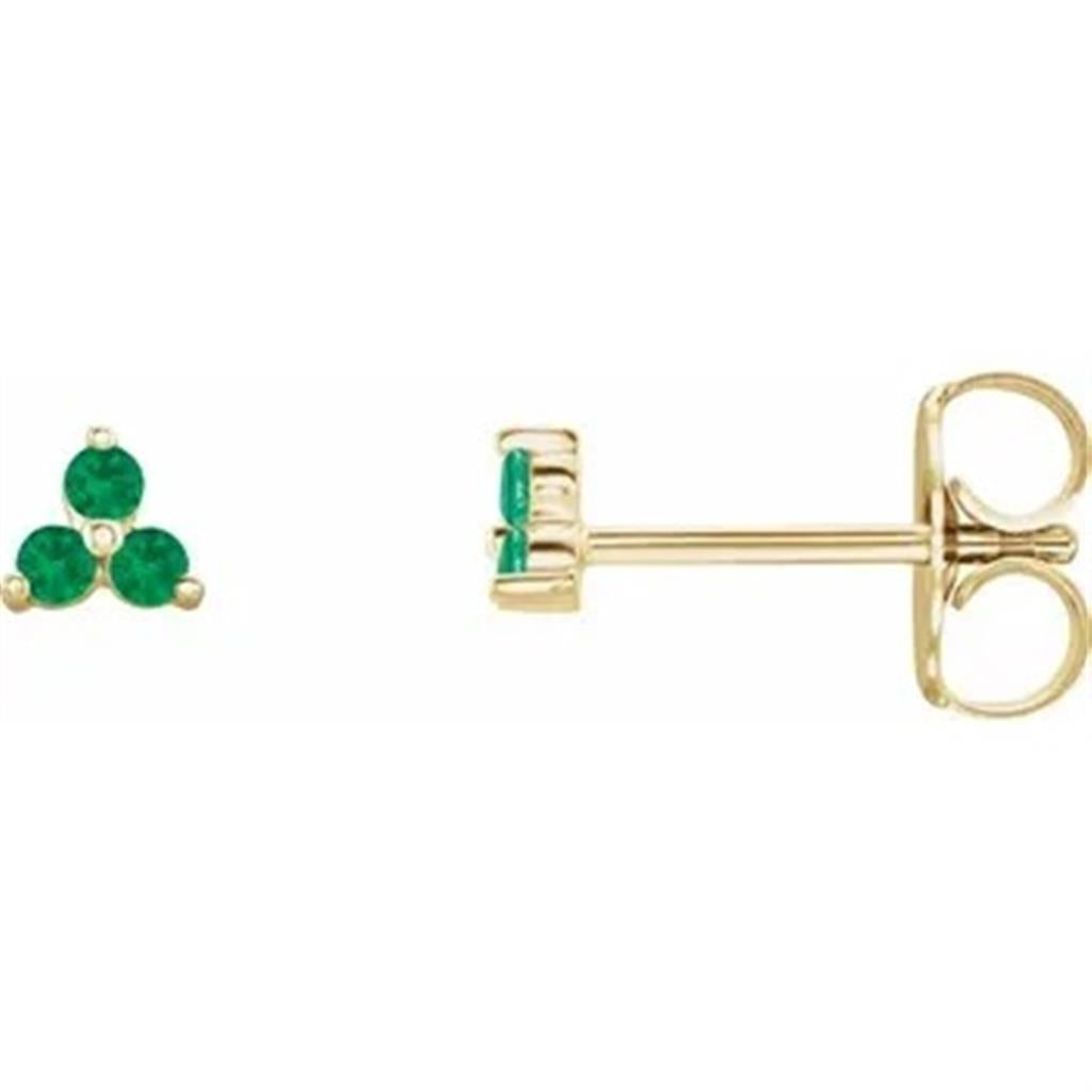 14 Karat Gold Yellow Stud Earrings 0.19ctw Pear Emeralds