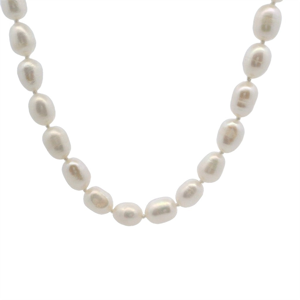 Single Strand Pearl Strand Necklace Strung on No Clasp 32" Long with Oval Fresh Water Pearl