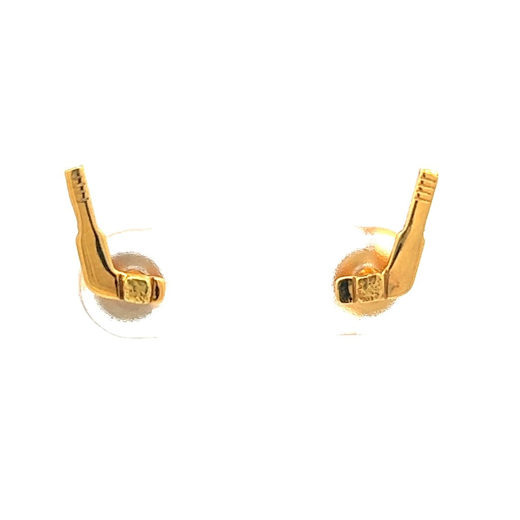 Earrings Hockey Studs 14 Karat Gold & Alaskan Gold Nugget