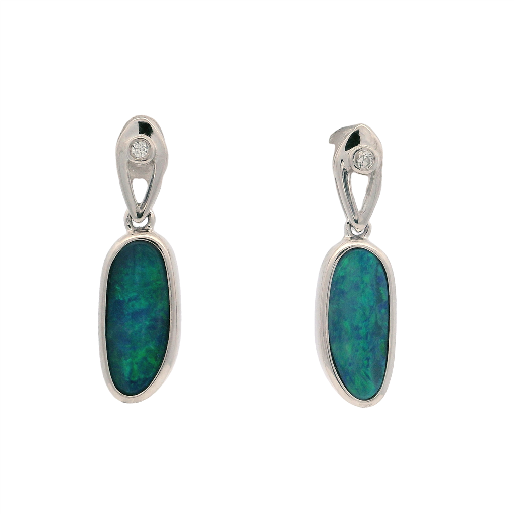 Dangle Drop Style Sterling Silver White With Fantasy Cut Opals And Round Cubic Zirconias