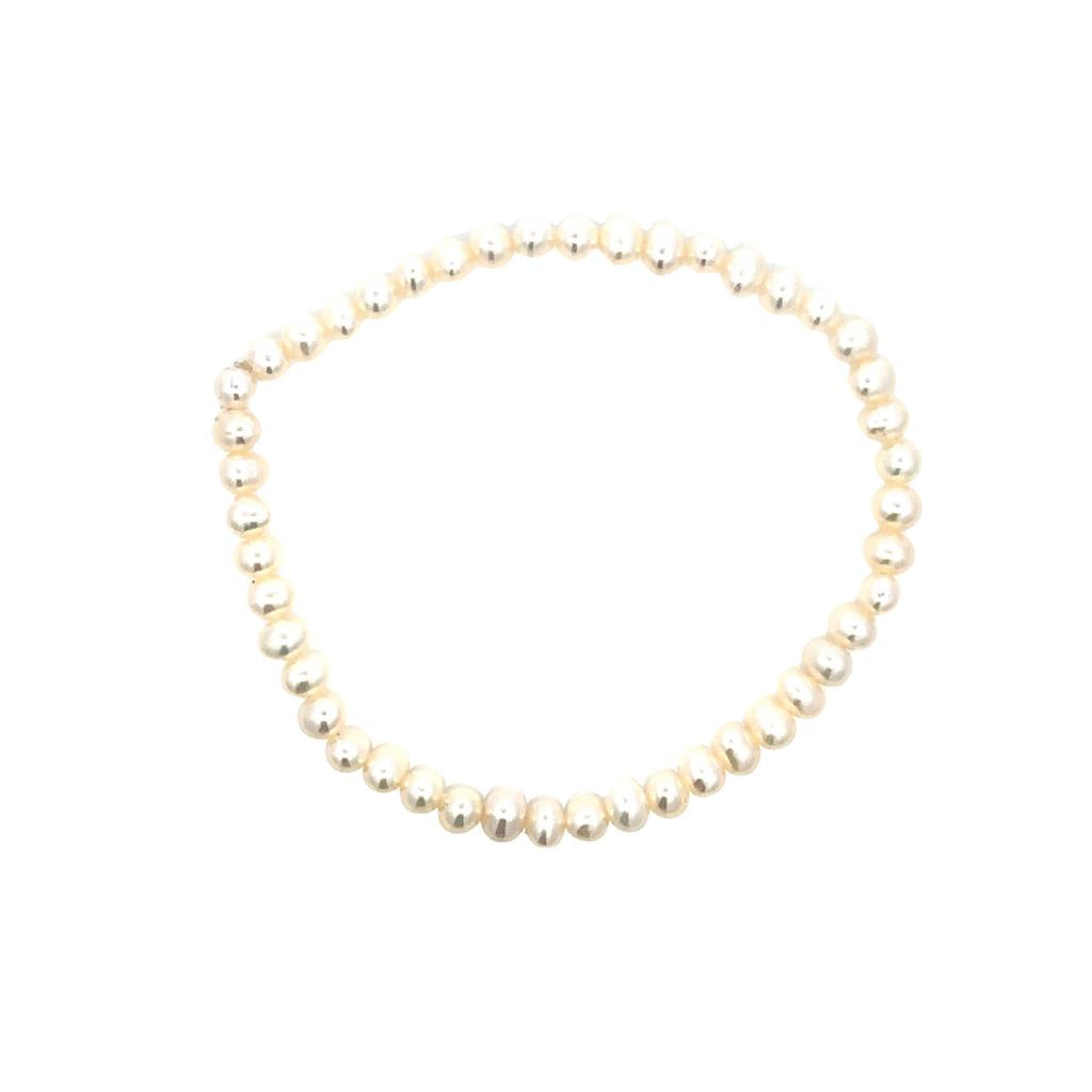 Stretch Style Gemstone Bead Bracelet Elastic with White Pearl 7"