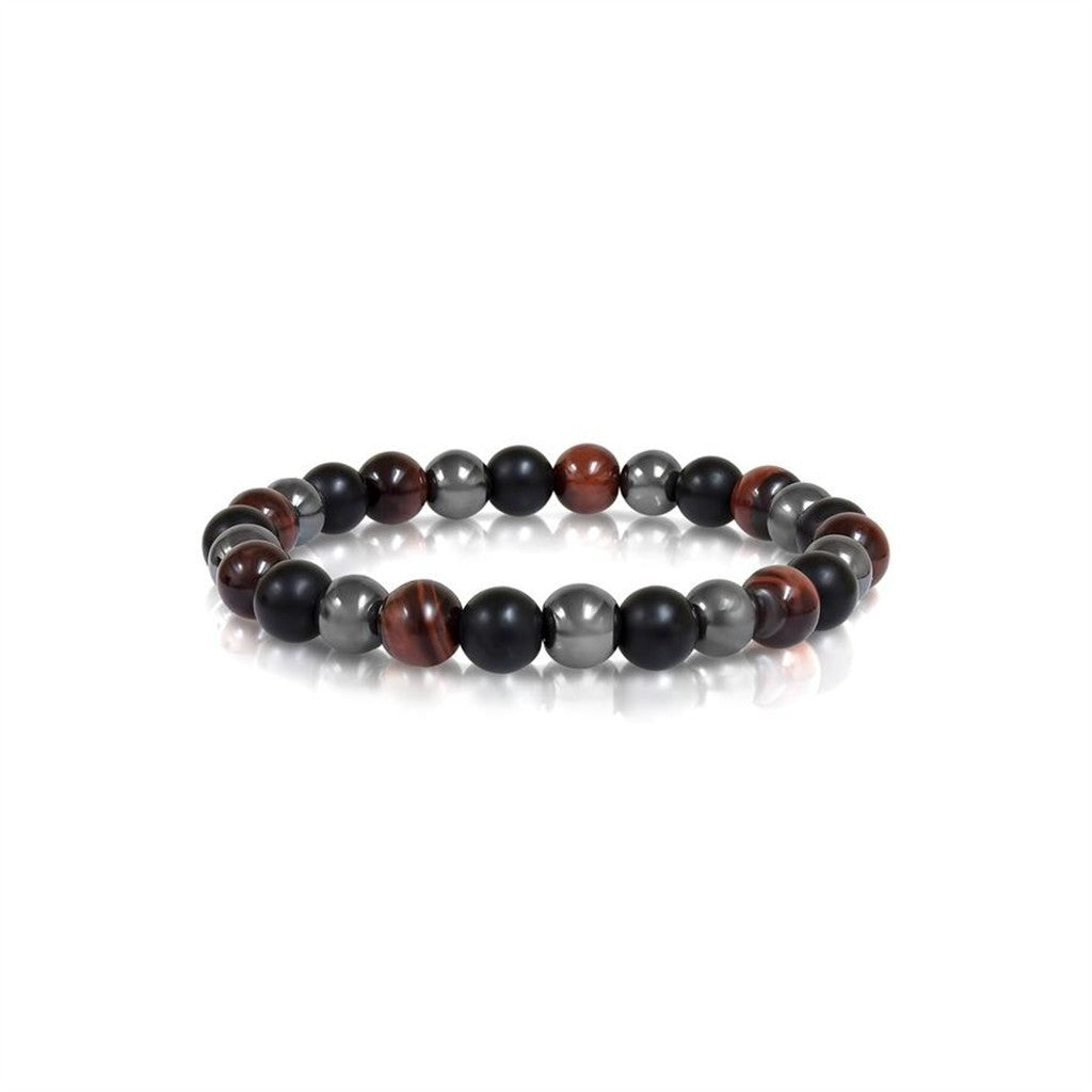 Red Tigers Eye & Black Hemitite Gemstone Bead Stretch Bracelet 8.2" Long