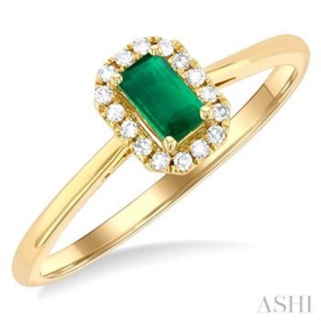 Halo Style Colored Stone Ring 10 KT Yellow with Emerald & Diamonds Accent size 6.5