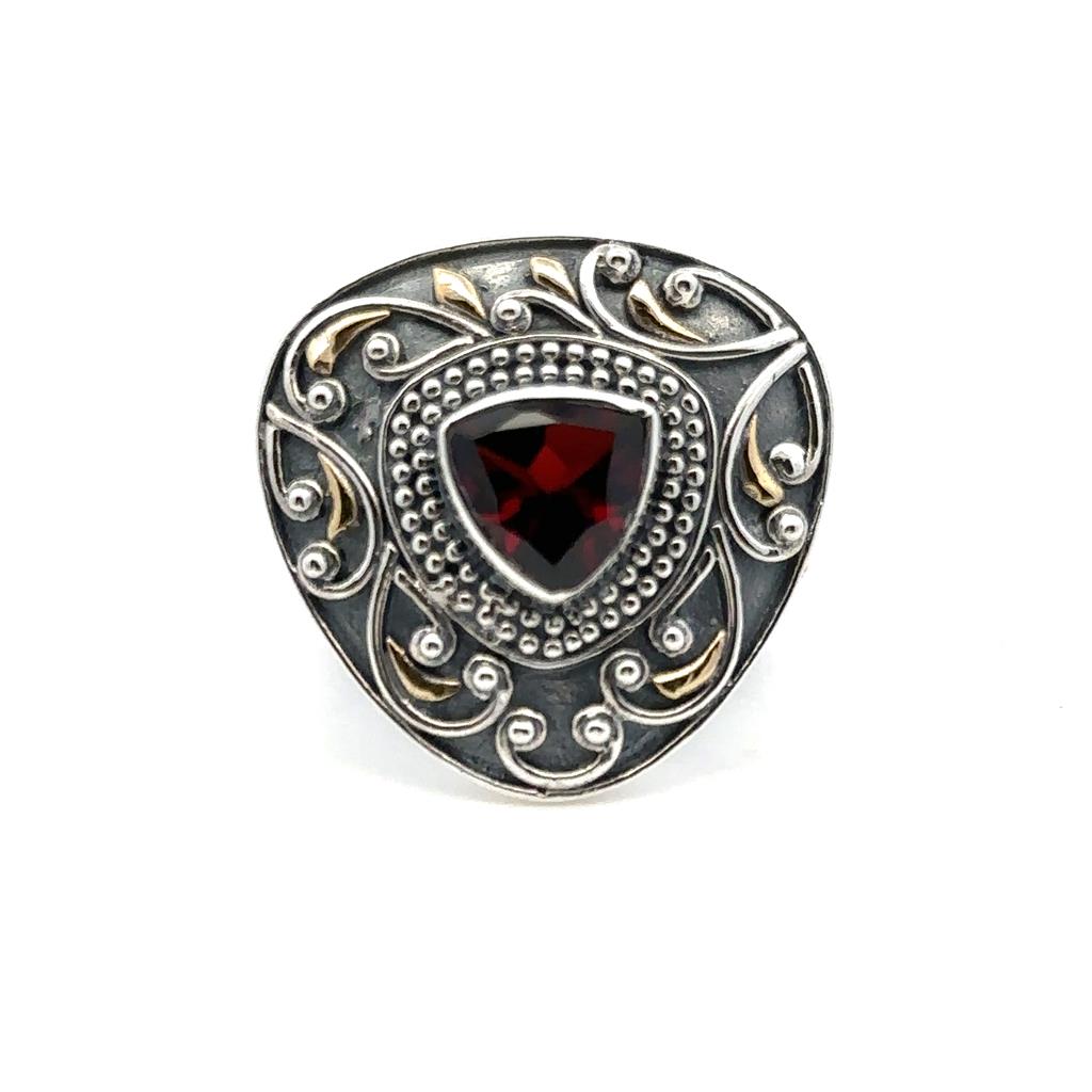 Fashion Style Rings Silver with Stones .925 White with Garnet Mozambique size 7