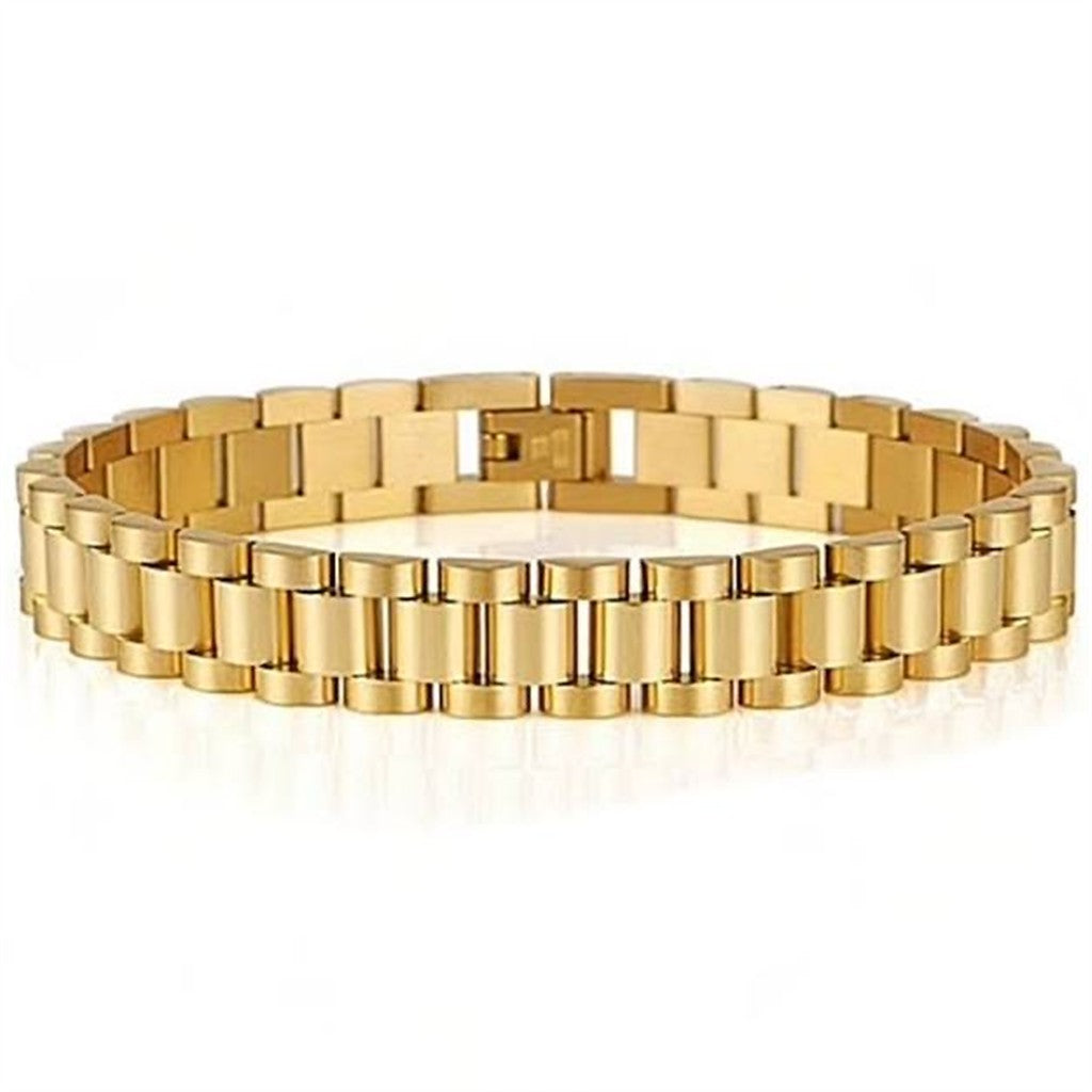 Fancy Link Bracelet Precious Metal 9.8 mm wide 18 Karat Gold Yellow Color 8" Long