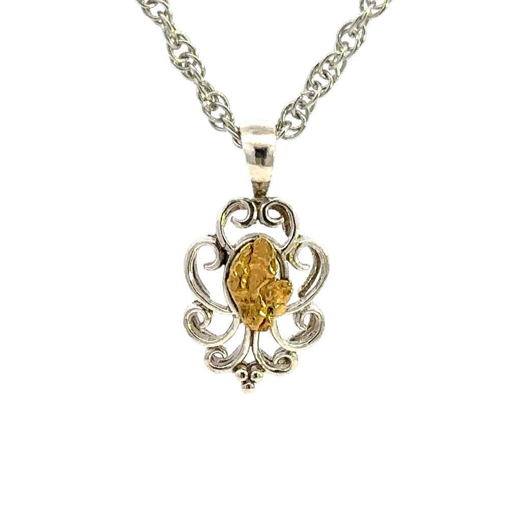 Drop Style Alaskana Pendant Sterling Silver & Alaskan Gold Nugget