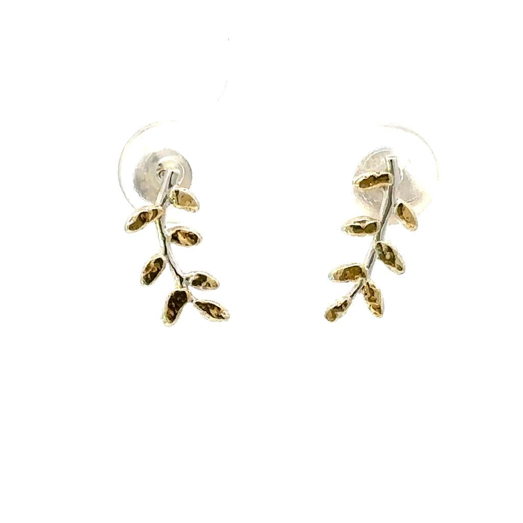 Twig Stud Sterling Silver Earrings Accented with Alaskan Gold Nuggets