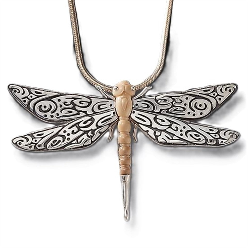 Mammoth Ivory Free Form Style DRAGONFLY Pendant/Necklace Sterling Silver