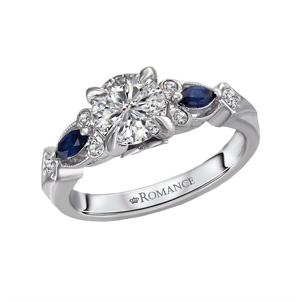 Solitare Accent Style Diamond Engagement Ring Sterling Silver White & Yellow
(Center Stone Not Included)