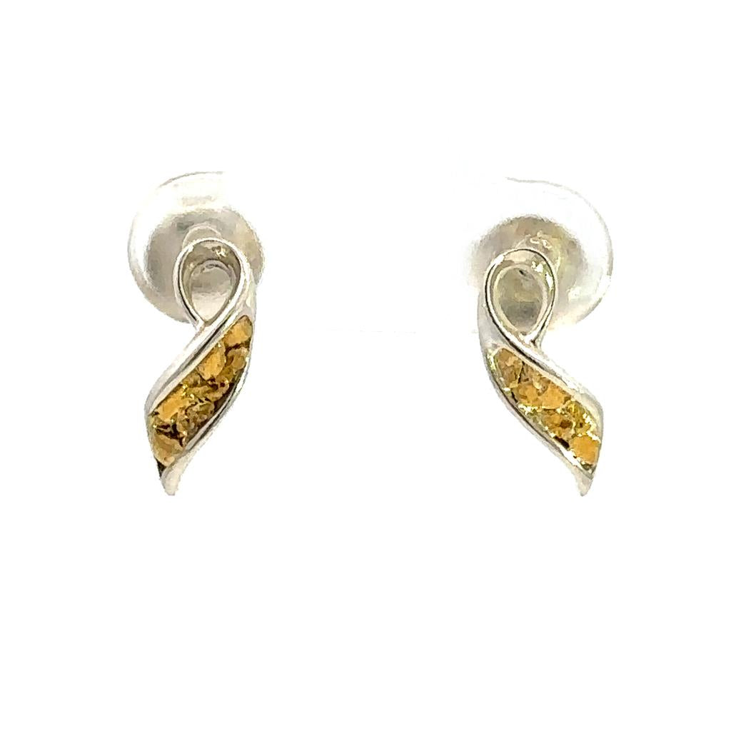 Swirl Stud Sterling Silver Earrings Accented with Alaskan Gold Nuggets