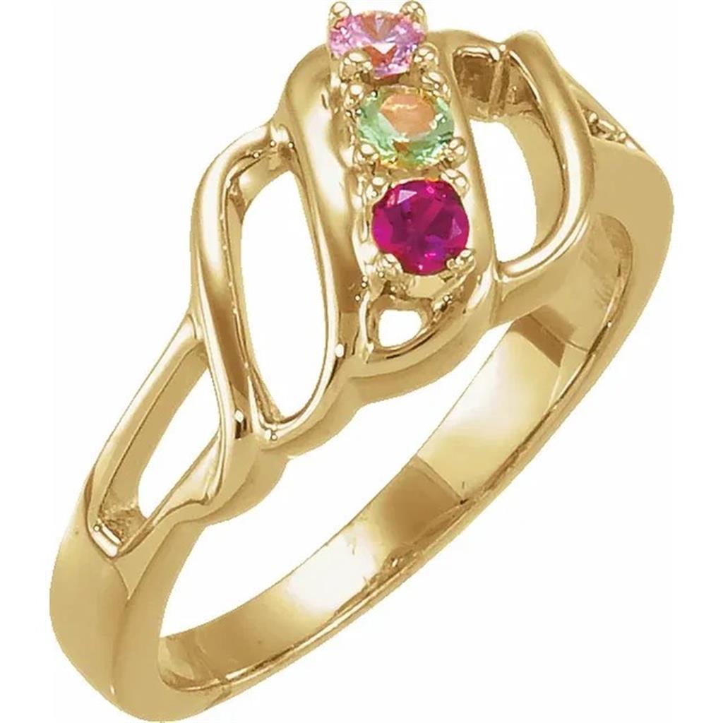 3 Stone Style Colored Stone Ring 14 Karat Gold Yellow size 5.75