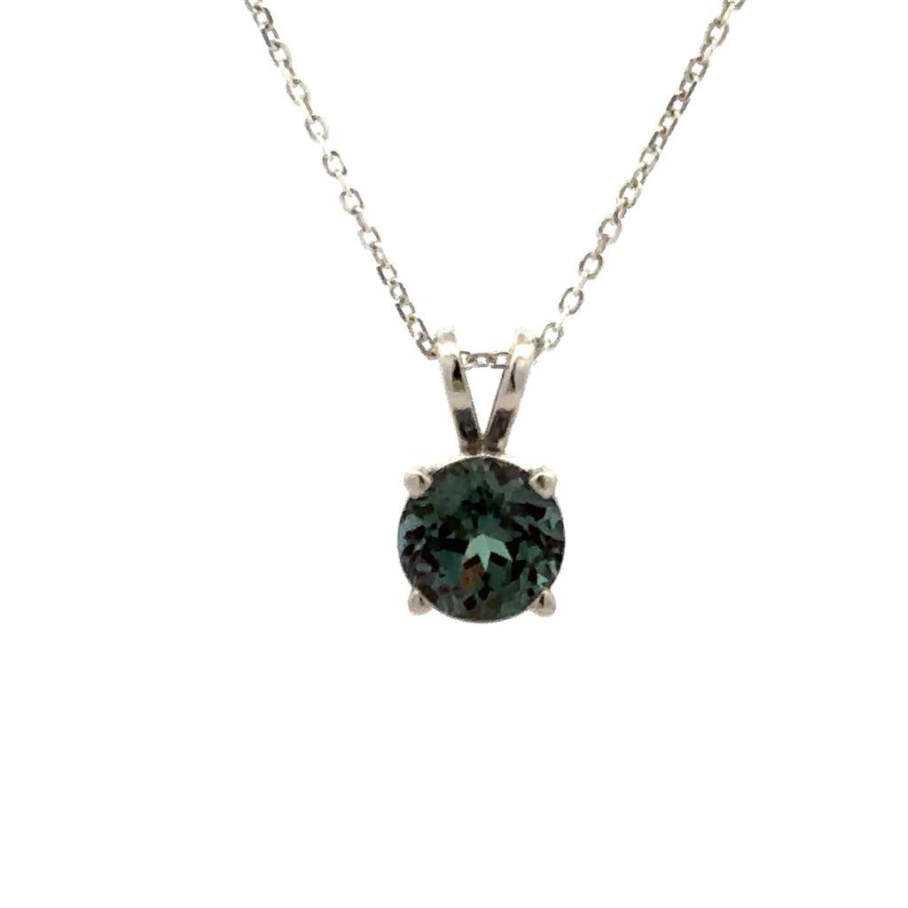 Solitare Pendants 14 Karat Gold White with Round Alexandrite
