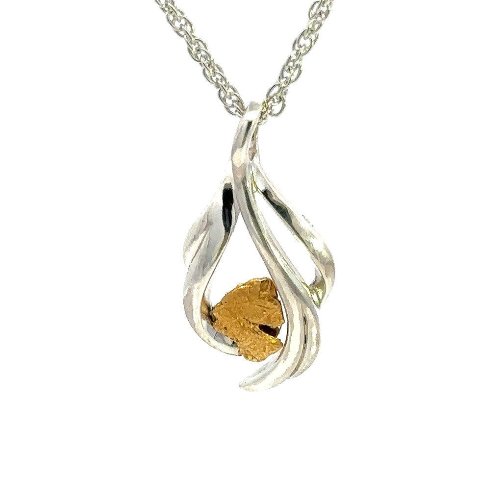 Drop Style Alaskana Pendant Sterling Silver & Alaskan Gold Nugget