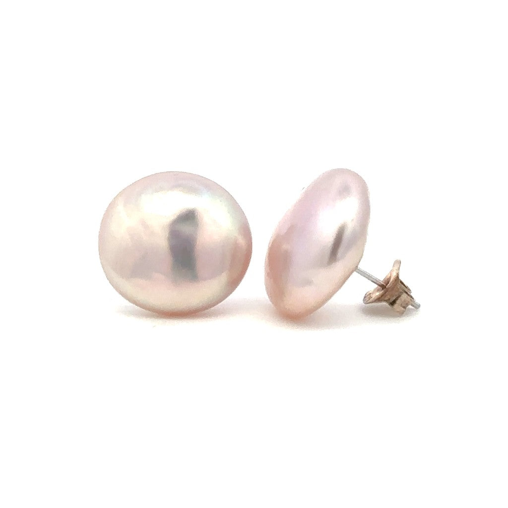 Single Pearl Studs Earring Sterling Silver White 17mm Fresh Water Pearls