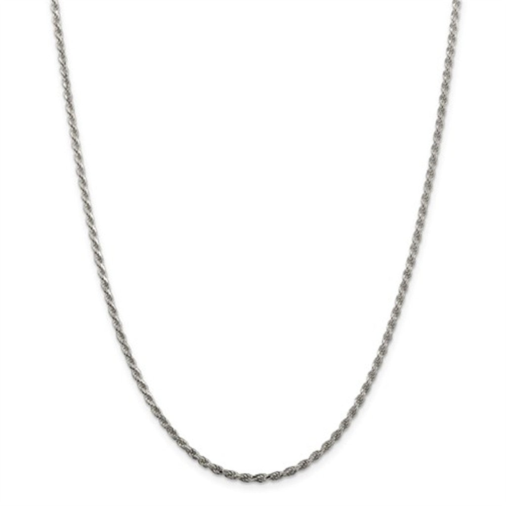 White Sterling Silver 2.25 MM Rope Chain 20" Long