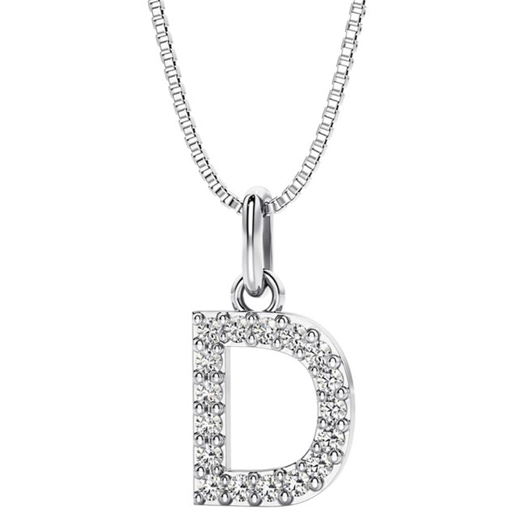 Initial Pendant Diamond Lab Grown Sterling Silver White with Round F/G Lab Diamond