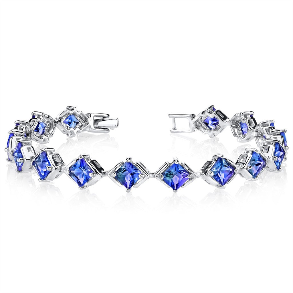 Clasp Style Gemstone Bracelet Sterling Silver White With Alexandrites Lab Grown 7.5" Long