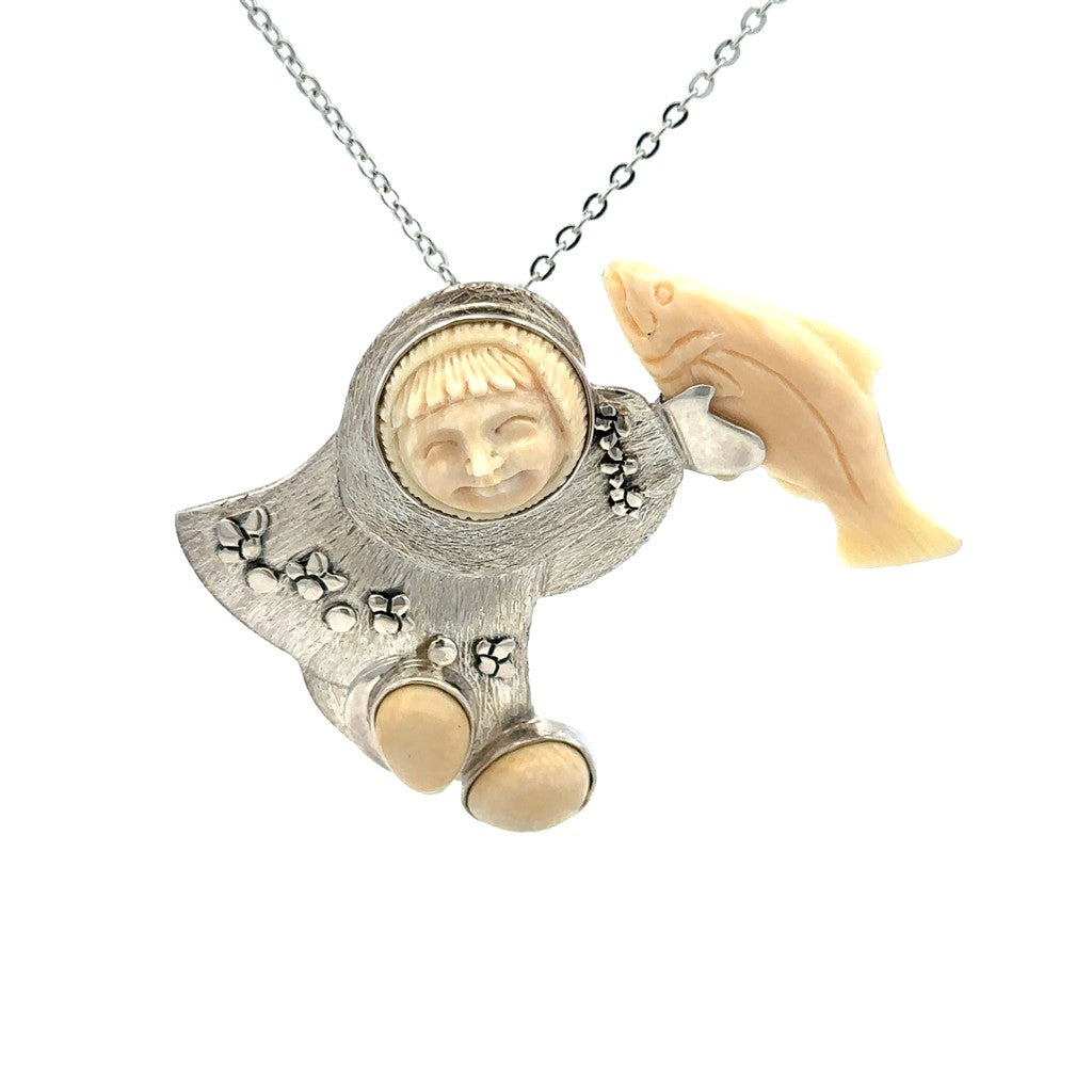 Mammoth Ivory Drop Style Woman Pendant/Necklace Sterling Silver