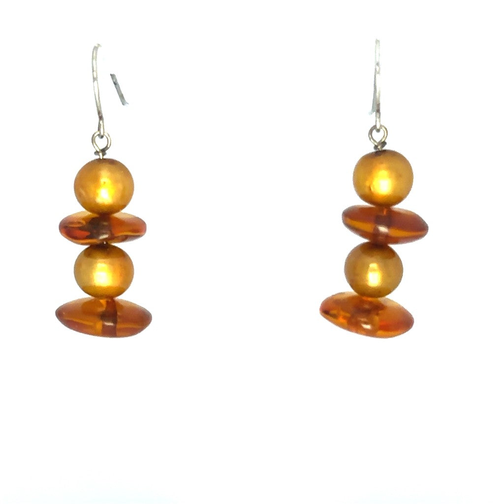 Bead Earring Dangle Drop Amber Sterling Silver White