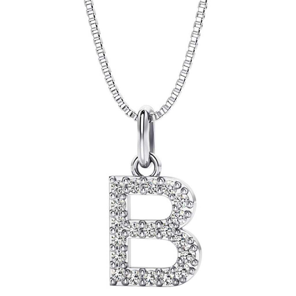 Initial Pendant Diamond Lab Grown Sterling Silver White with Round F/G Lab Diamond