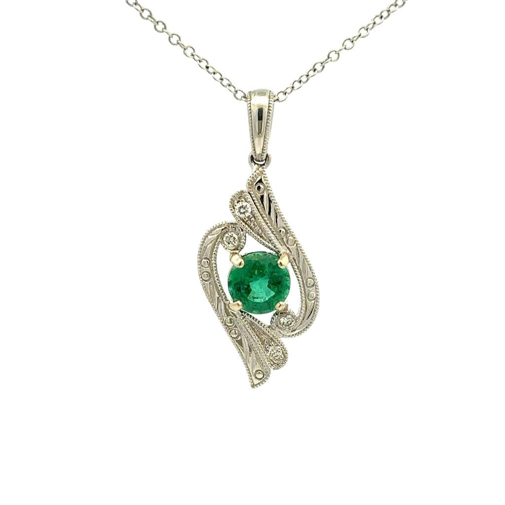 Free Form Pendants 14 KT White with Round Emerald