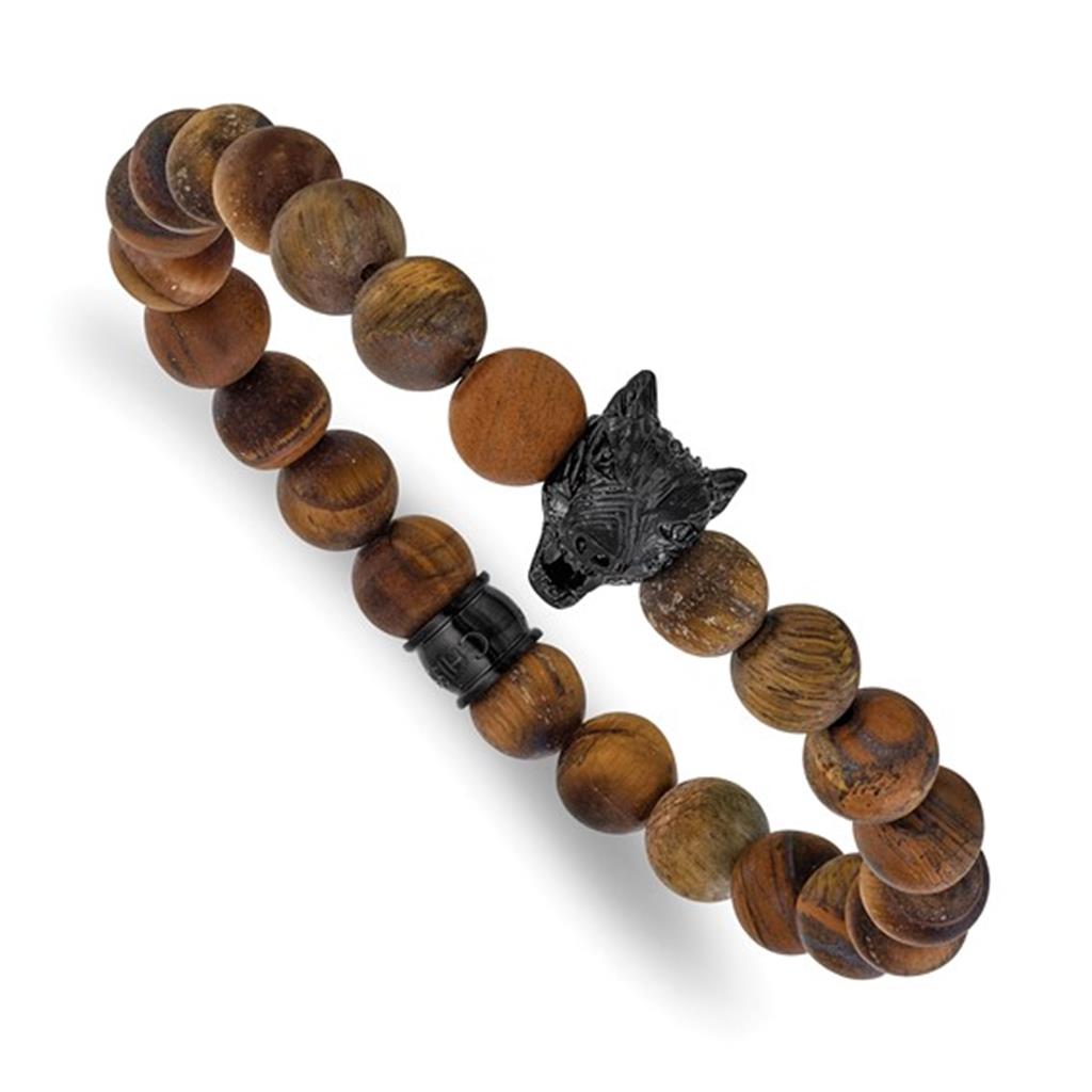 Stretch Style Gemstone Bead Bracelet Stainless Steel with Brown Tigers Eye 7"