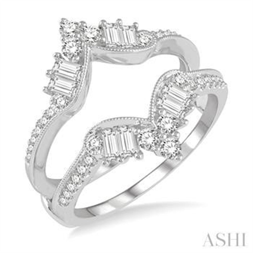 Ring Guard Style Diamond Wedding Band 14 Karat Gold White with Diamonds size 6.5