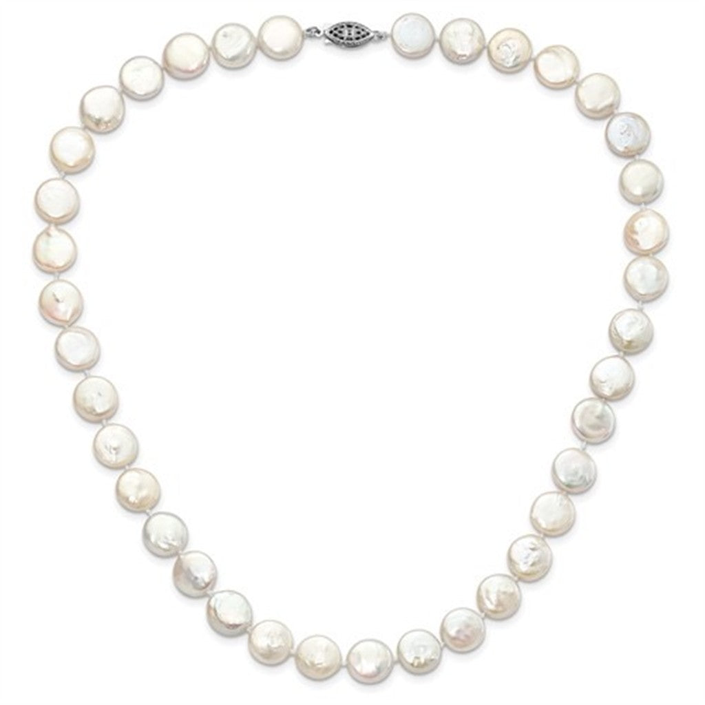 Single Strand Knotted Pearl Strand Necklace 18" Long with Cream Cultured Coiin Fresh Water Pearl