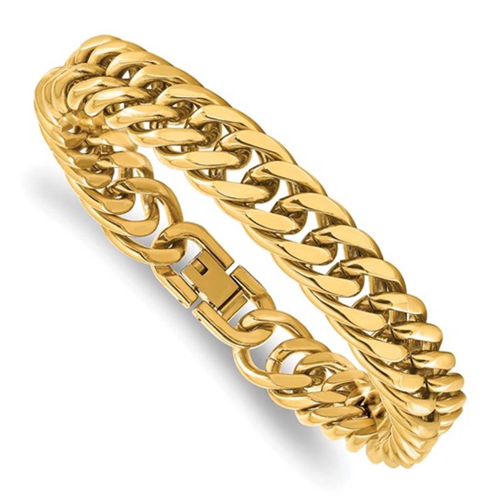 Cable Link Alternative Metal Bracelet 12 mm wide Stainless Steel Yellow Color 8.5" Long