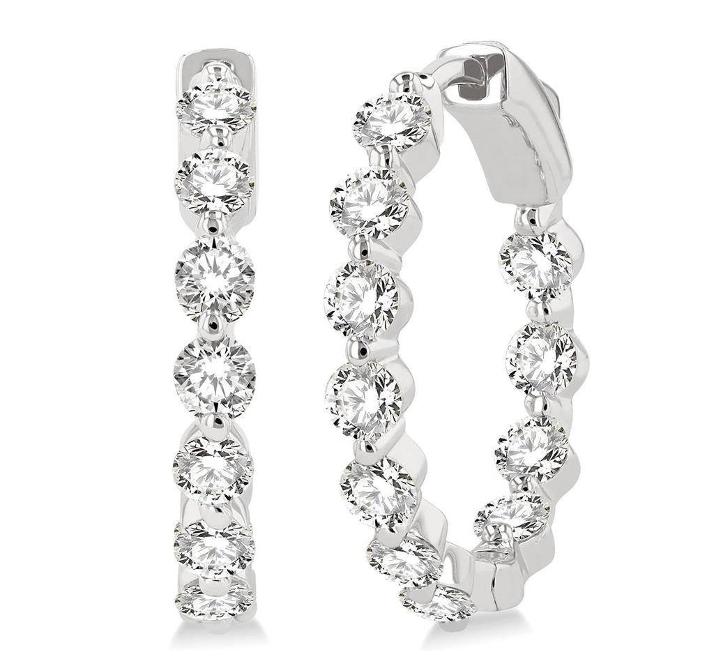 Diamonds Hoop Earrings 14 KT White 1.00 Carat Total Weight