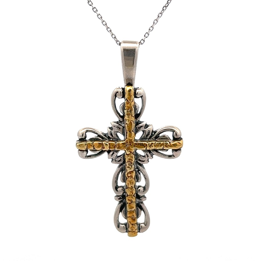 Drop Style <Relegious> Pendant Sterling Silver & Alaskan Gold Nugget
