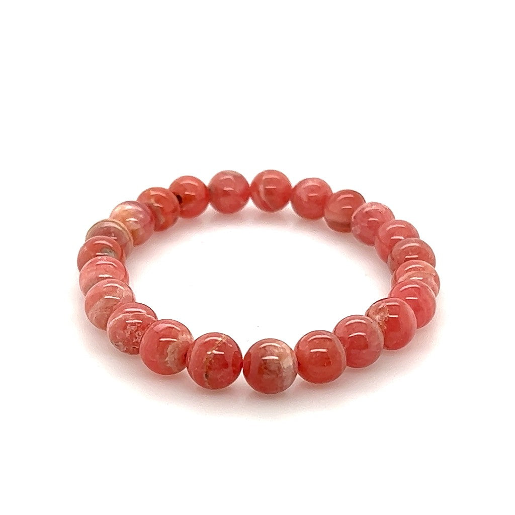 Pink Rhodochrosite Gemstone Bead Stretch Bracelet 7" Long