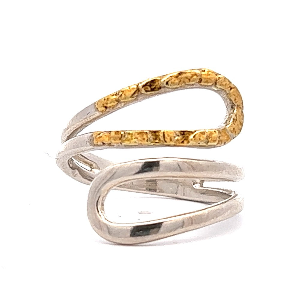 Alaskana Contemporary Ring Sterling Silver & Alaskan Gold Nugget Size 8