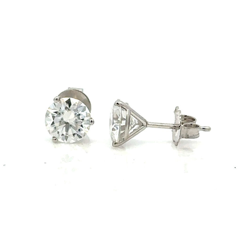 14 Karat Gold White Single Stone Stud Earrings 2.00ctw R Moissanites