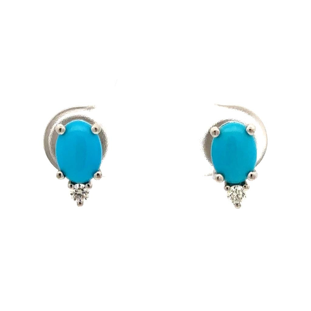 14 KT White Stud Earrings Pear Turquoises
